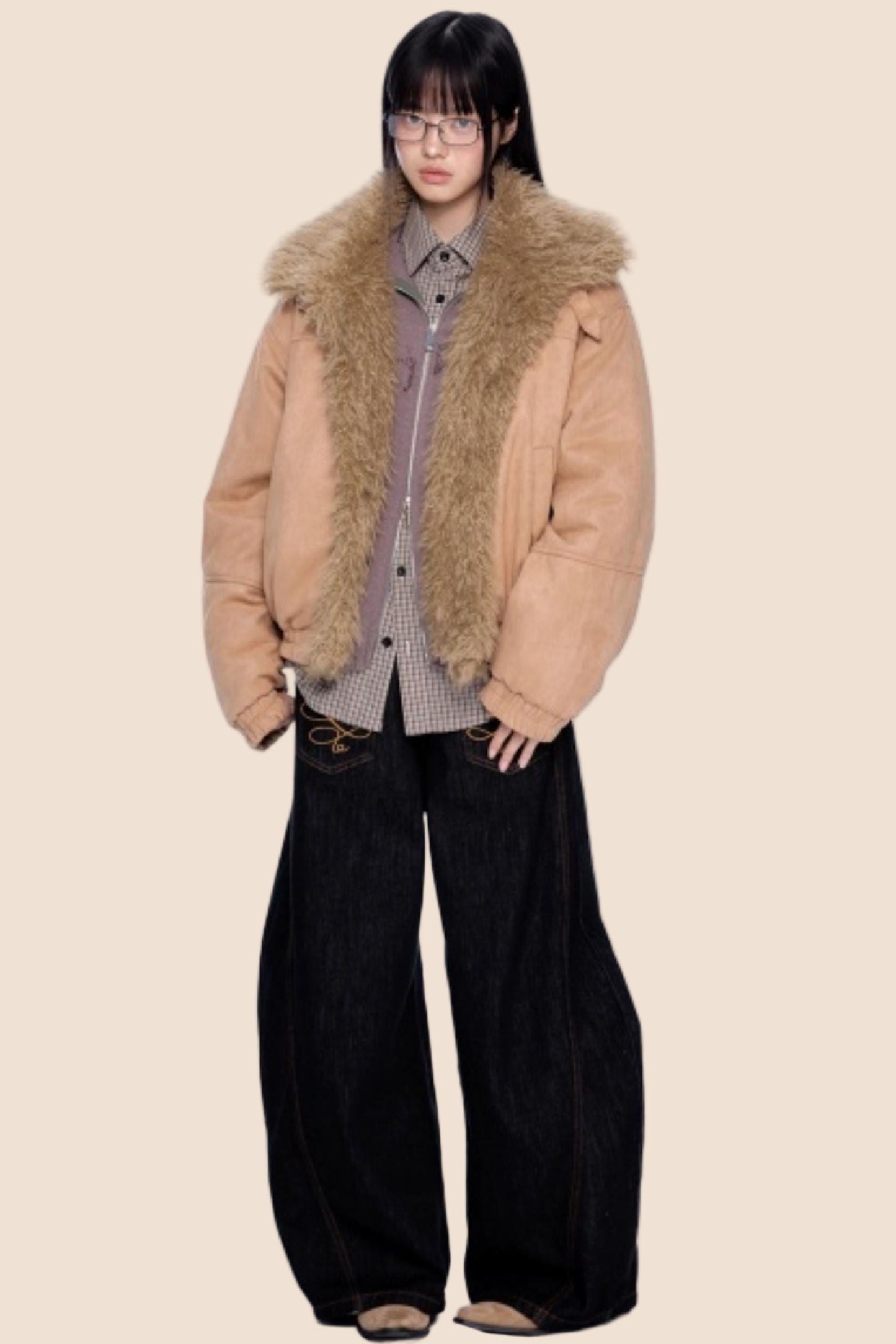 Faux Suede Fur Collar Jacket