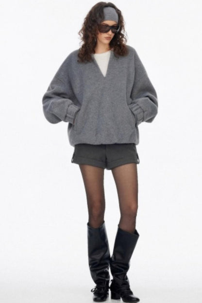 Loose Wool V-Neck Knit Sweatshirt
