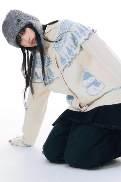 Jacquard-Winterpullover-Set-up mit Schneeansicht