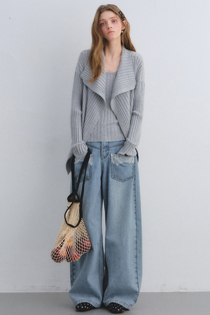 Wool Blend Cardigan Base Top Set