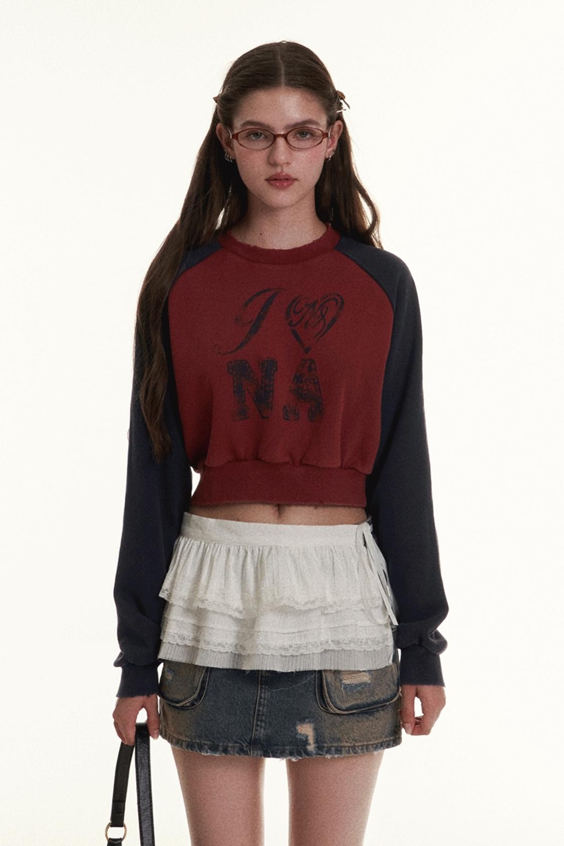 Retro Raglan Sleeve Contrast Print Sweatshirt