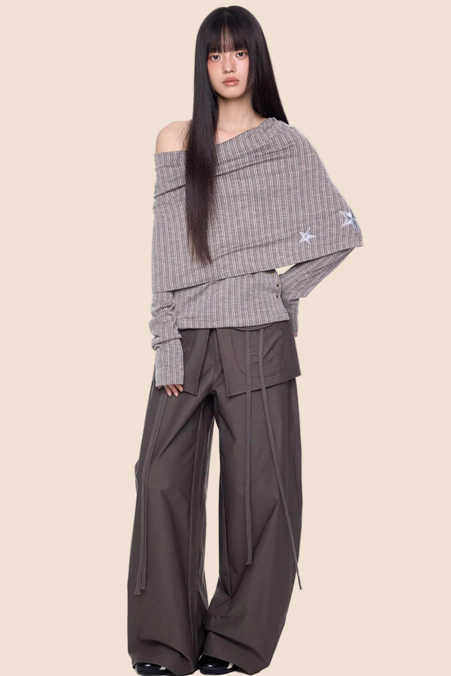 Patchwork Drapey Wide-Leg Pants