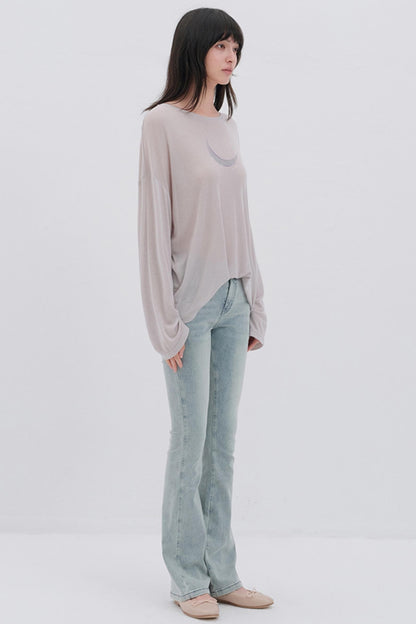 Moon Print Wool Blend Long Sleeves Top