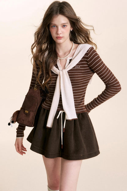 Fragrant Chocolate Wool A-Line Skirt