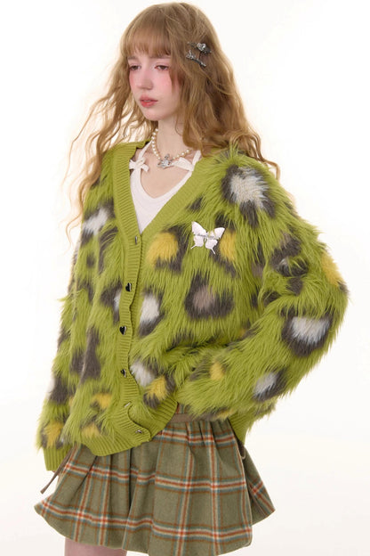 Autumn Glutinous Green Leopard Cardigan