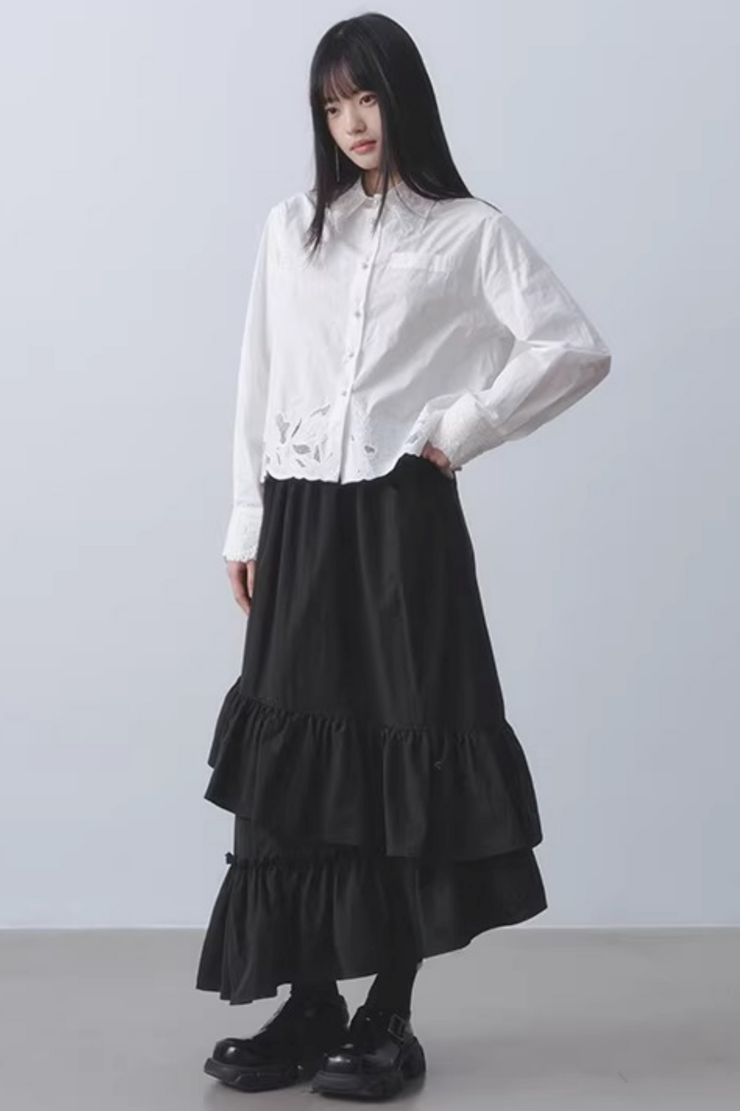 White Lace Embroidery Blouse
