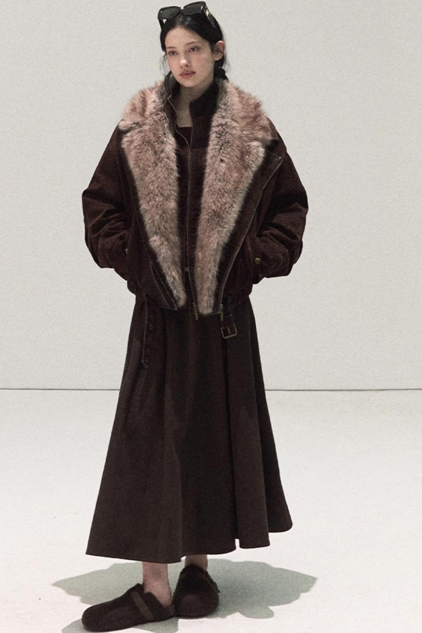 Micro-Velvet Pleated A-Line Skirt