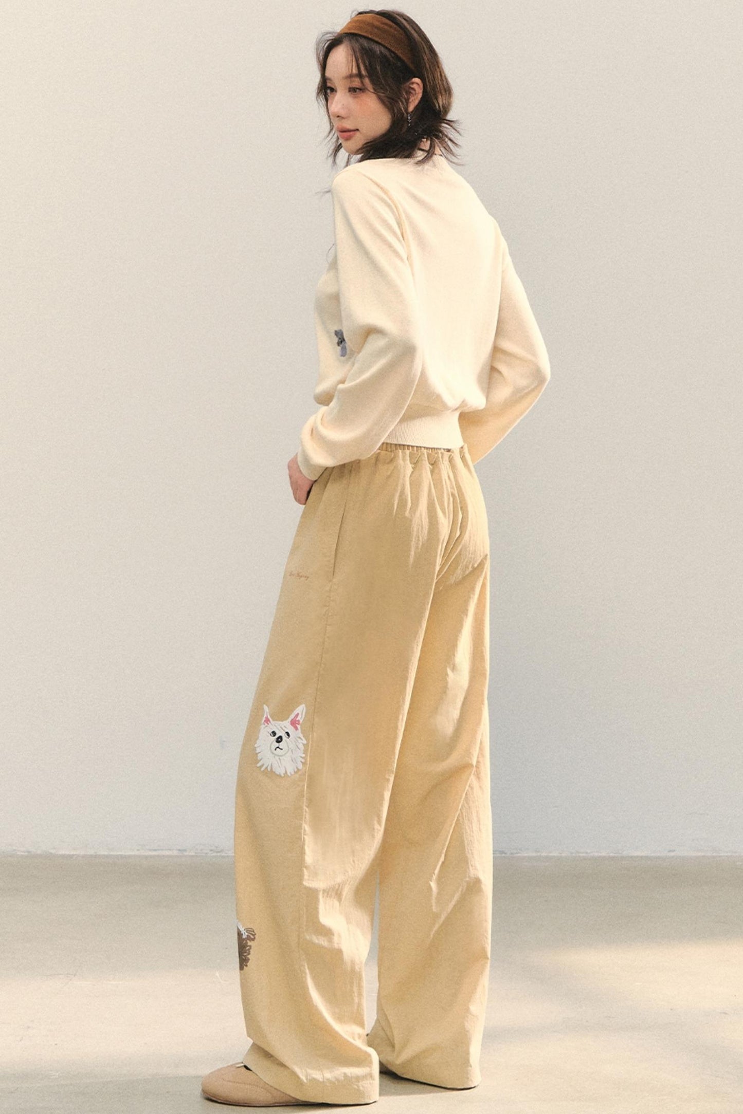 Vintage Wide-leg Khaki Trousers