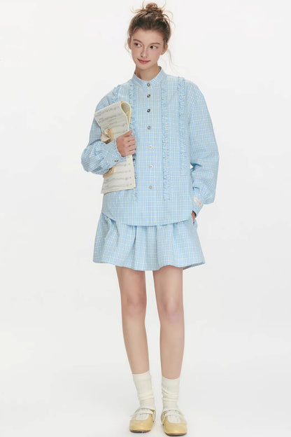 Gewebtes, geschwungenes Rüschenhemd