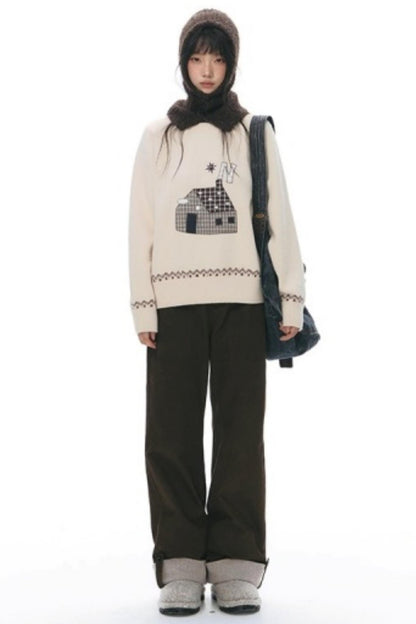 Color Block Embroidery Sweater