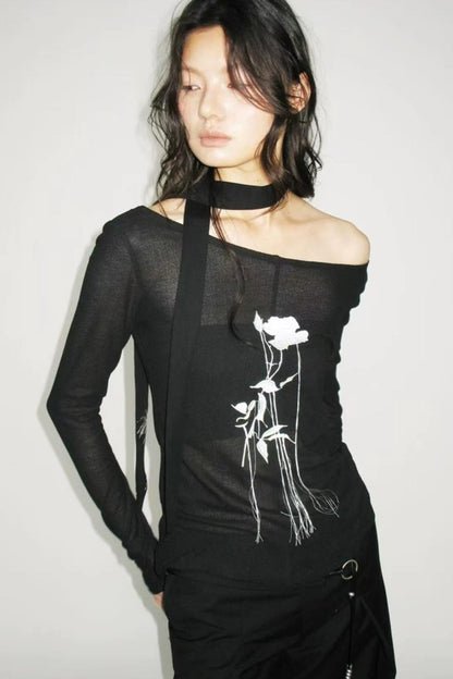 Top in Maglia con Ricamo Rose