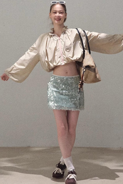 Dual-Color Sequin A-Line Mini Skirt