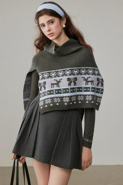 Vintage Jacquard Sweater Shawl Set-Up