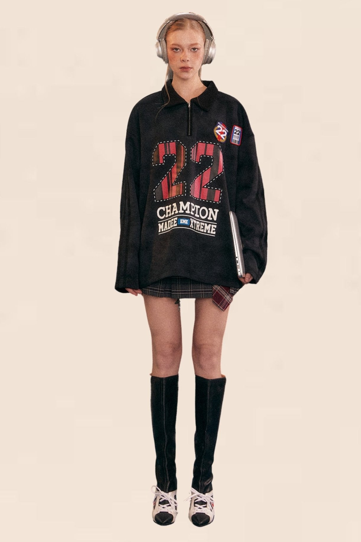 Vintage Striped Sleeed Sports Sweatshirt