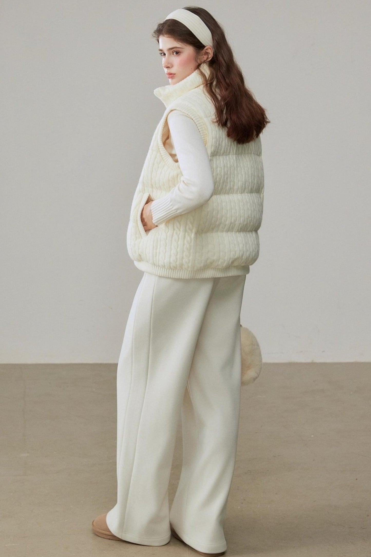 Warm White Stand Collar Vest Jacket