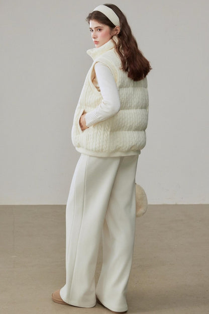 Warm White Stand Collar Vest Jacket