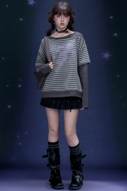 Striped Graffiti Print Top