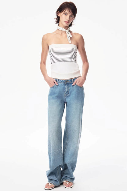 Curri White Striped Tube Top