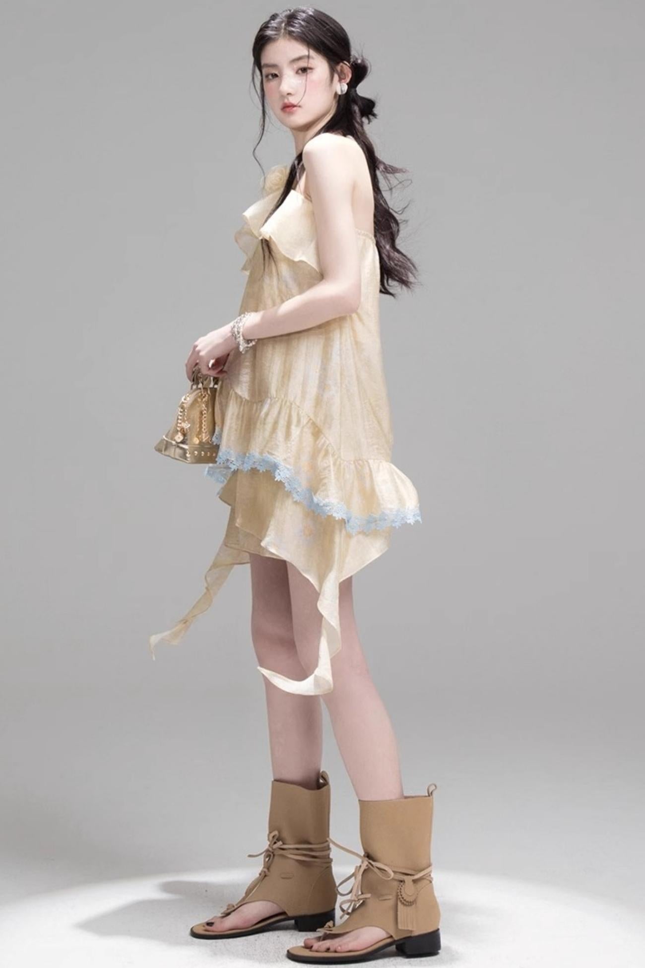 Satin Apricot Halter Top & Skirt Set