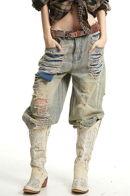 Retro Wide-Leg Denim Trousers