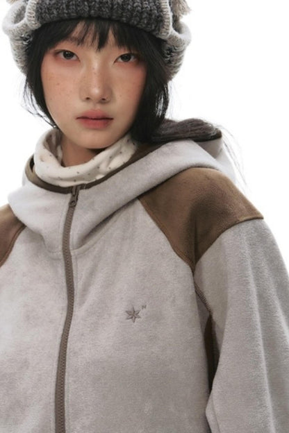 Fleece Patchwork Hooded Jacket
