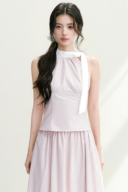 Conjunto de traje elegante con cuello halter