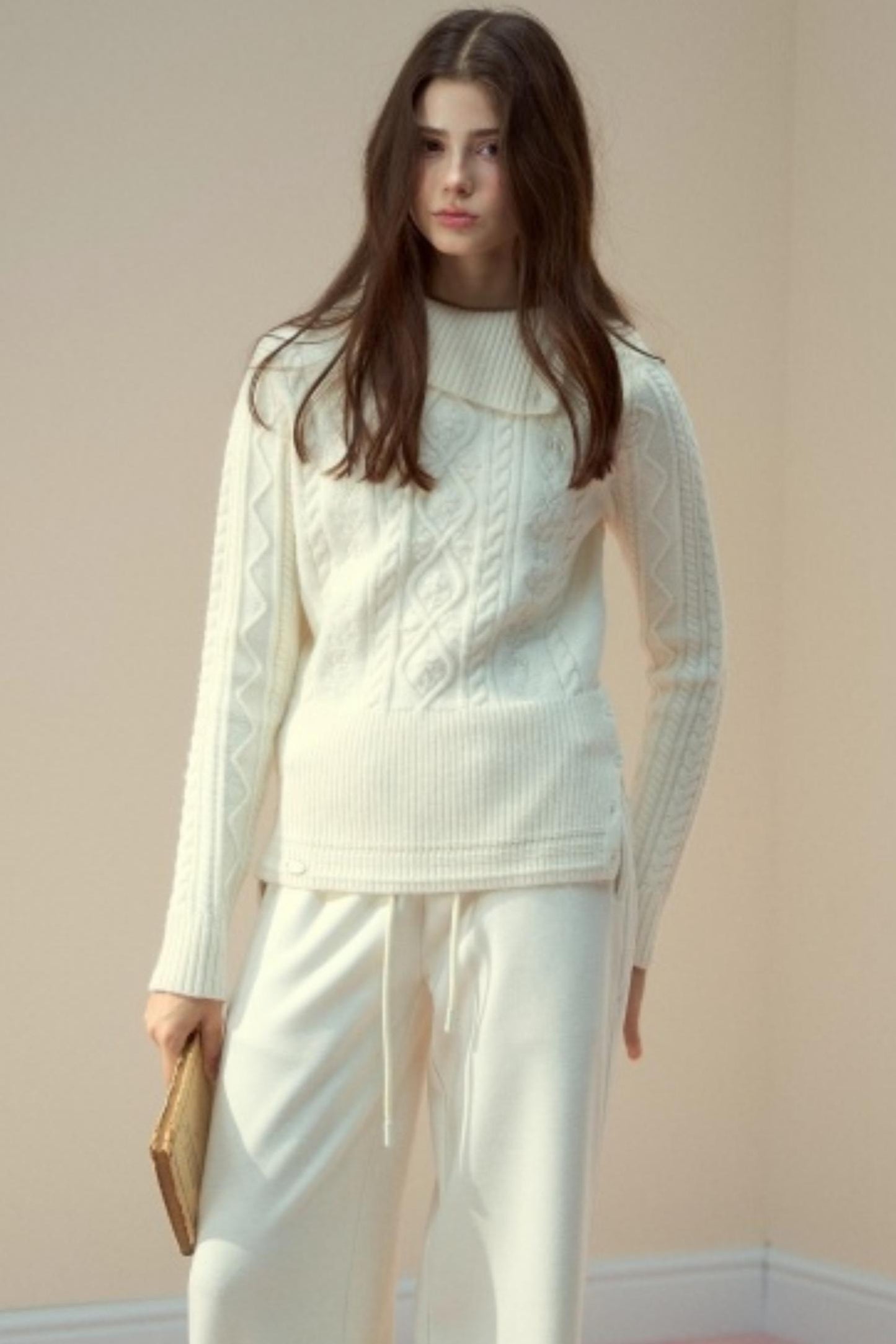 Twist Semi-Turtleneck Warm Knit Sweater