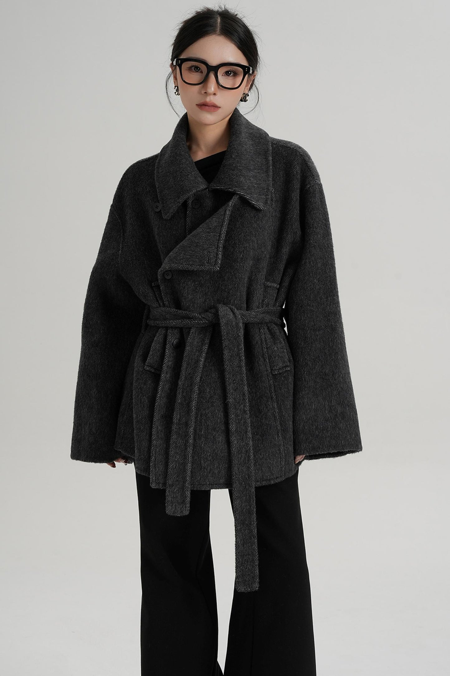 Winter Style Lace-Up Woolen Jacket