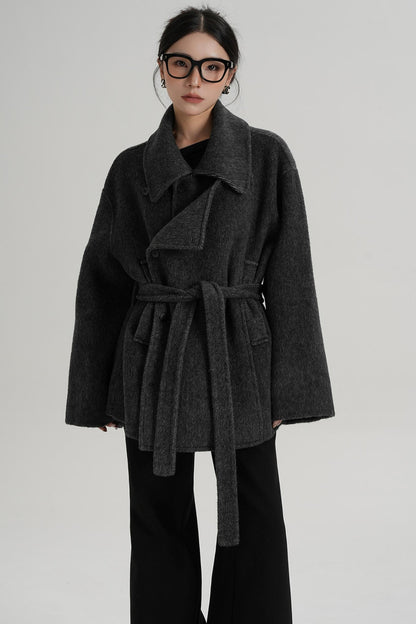 Winter Style Lace-Up Woolen Jacket