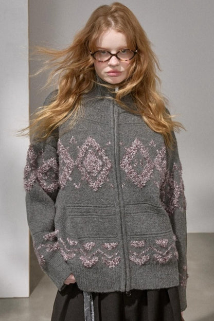 Diamond Pattern Knitted Cardigan