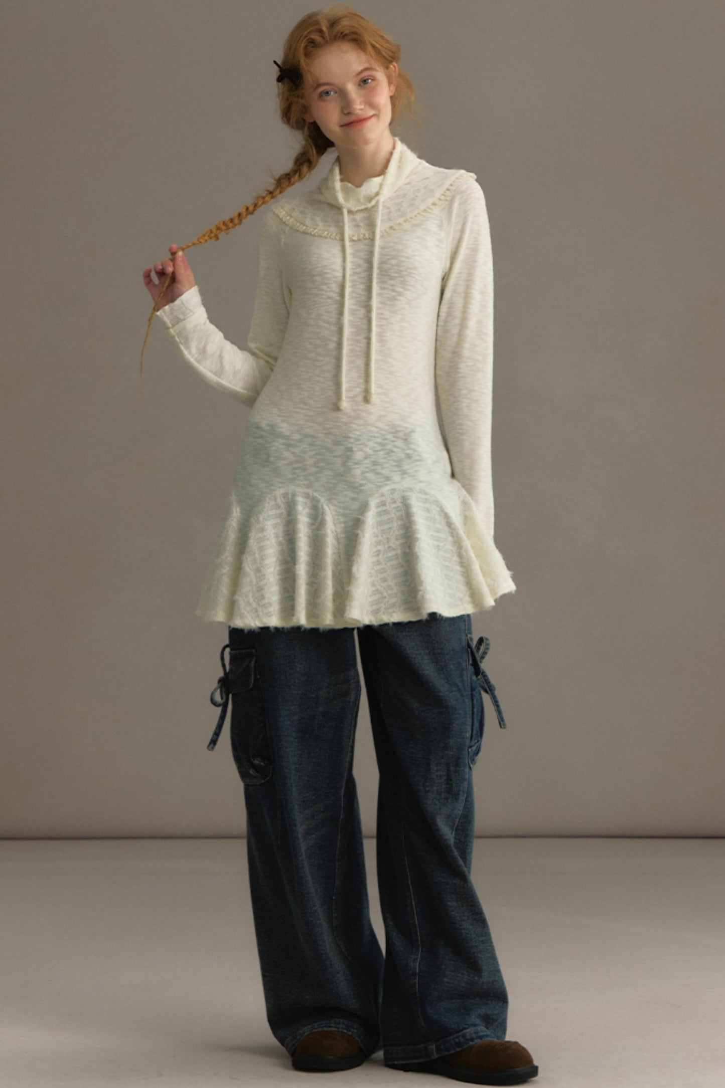 Stacked Knitted Lotus Leaf Long Top