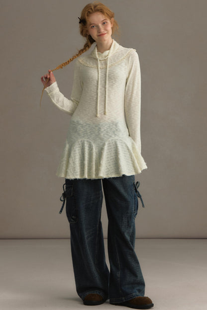 Stacked Knitted Lotus Leaf Long Top