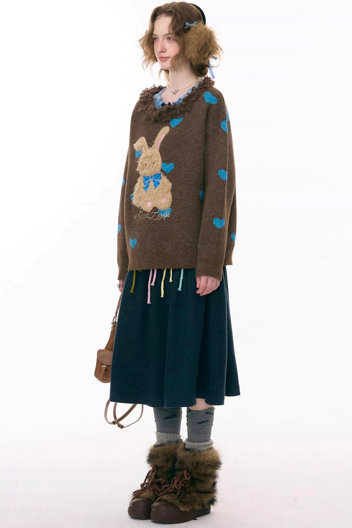Plush Collar Rabbit Sweater