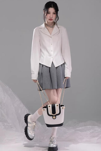 Cloud White Waist-Cinching Shirt
