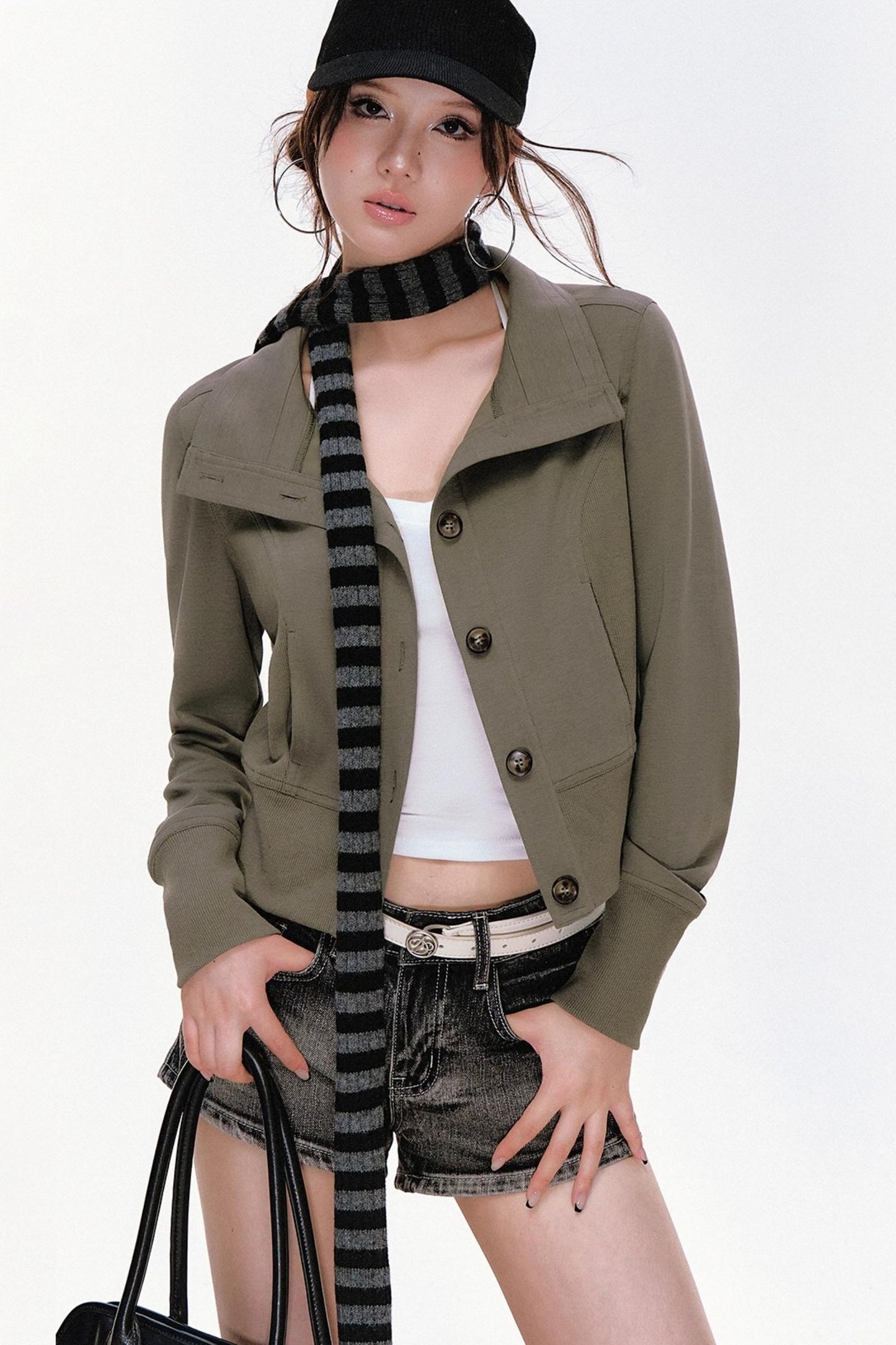 Vintage Stand-Up Collar Short Jacket