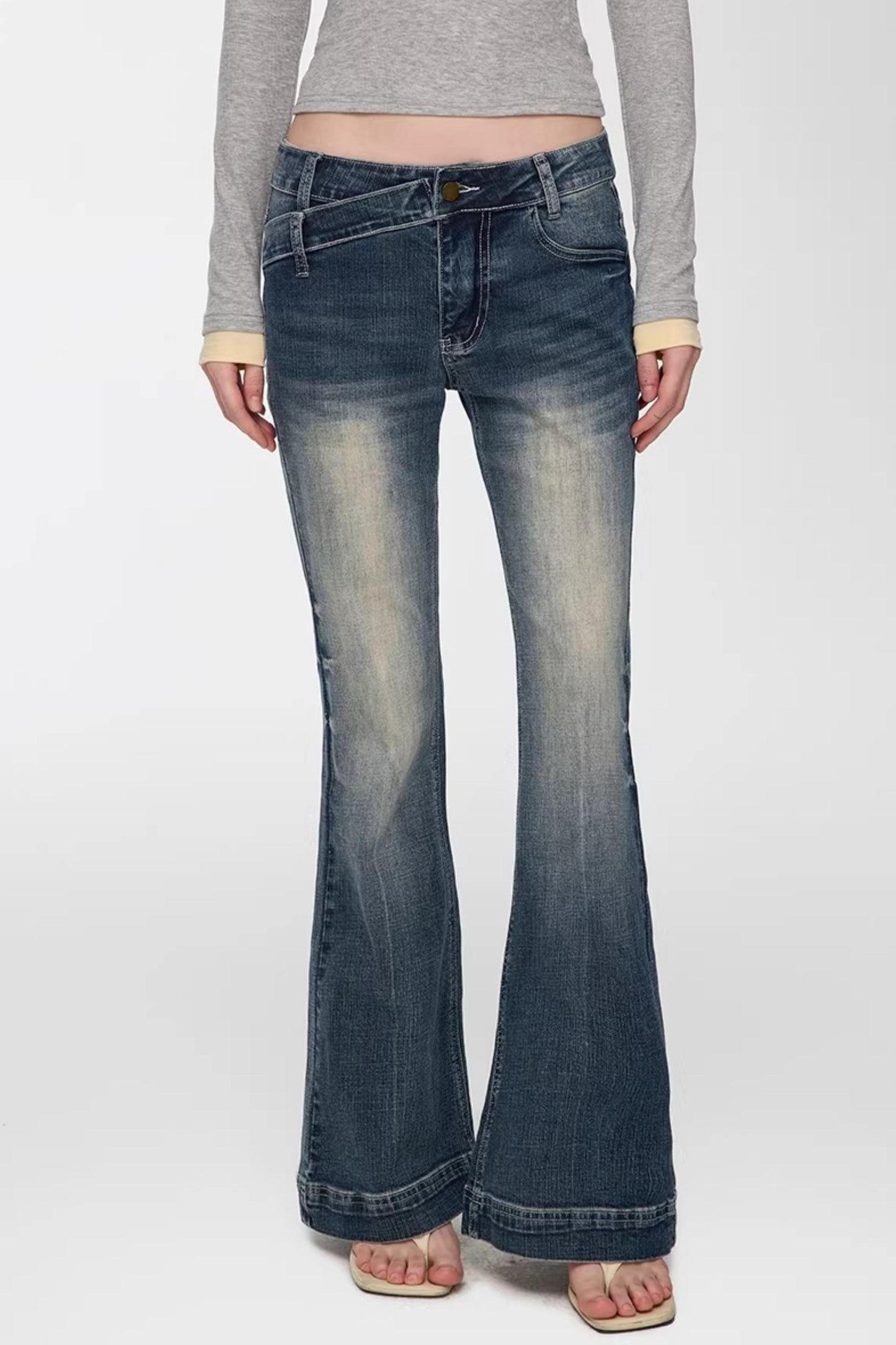 Retro Washed Flared Denim Pants