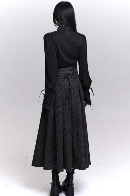 Gray Striped A-Line Skirt