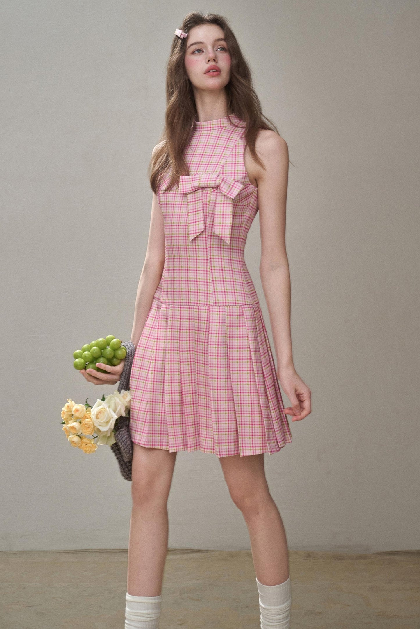 Bow Halterneck Plaid Dress