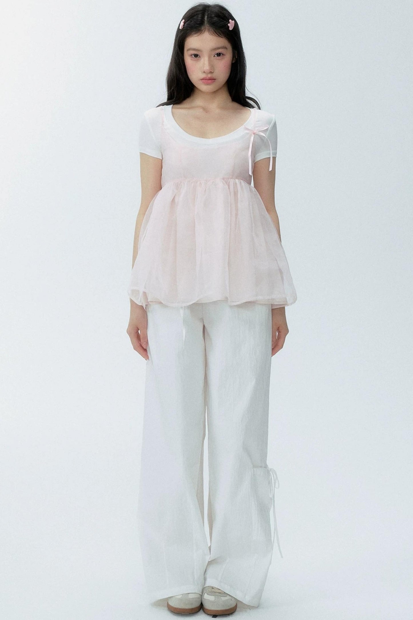 White Drawstring Wide-Leg Pants