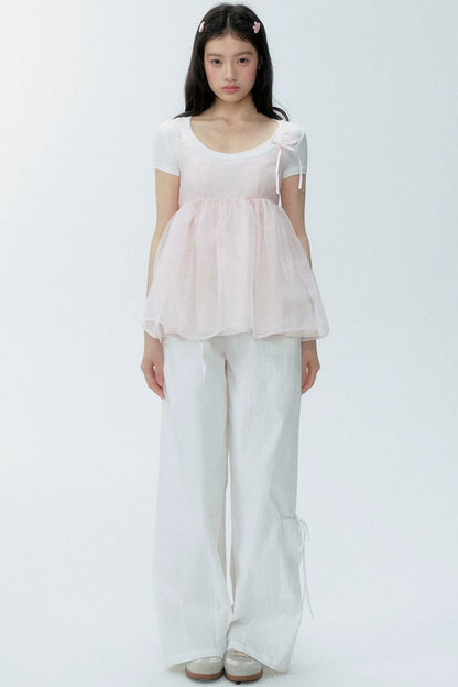 White Drawstring Wide-Leg Pants