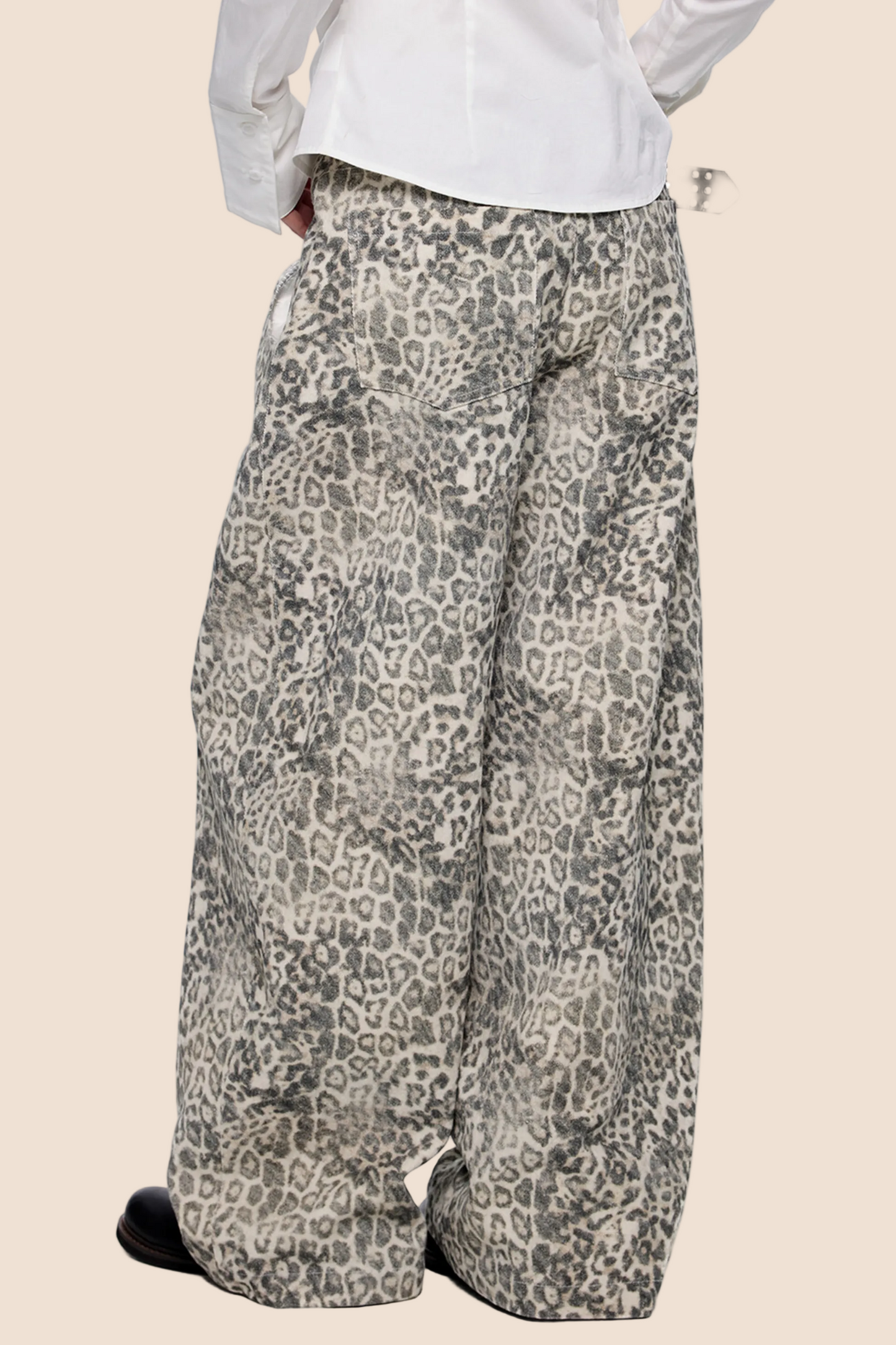 Leopard Print Retro Wide-Leg Jeans