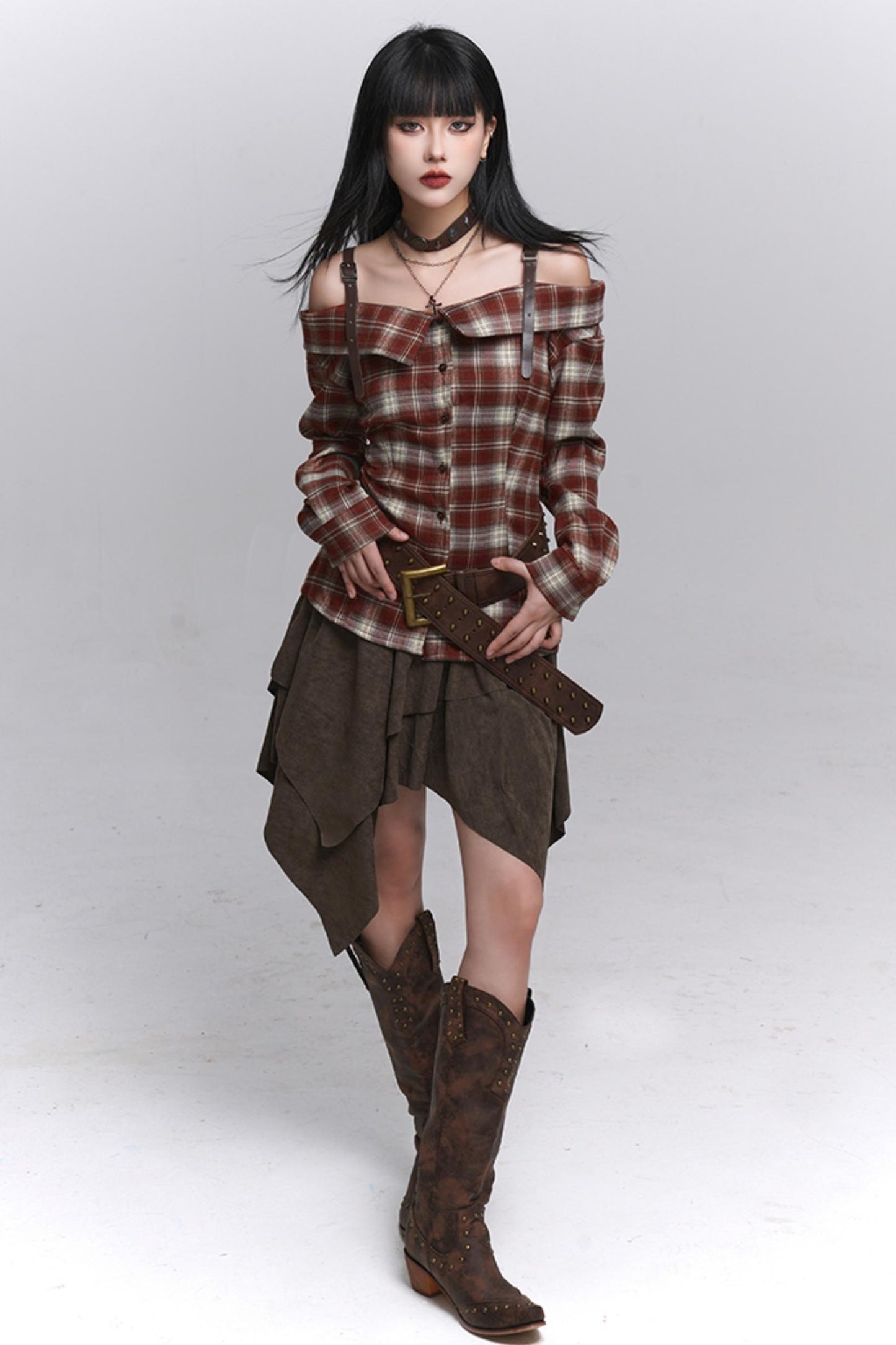 Autumn Check Off Shoulder Top