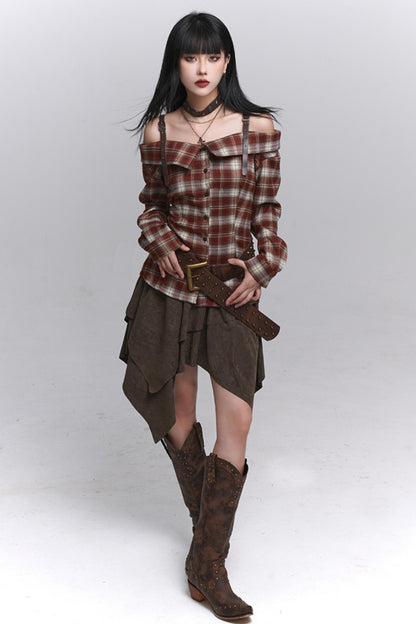 Autumn Check Off Shoulder Top