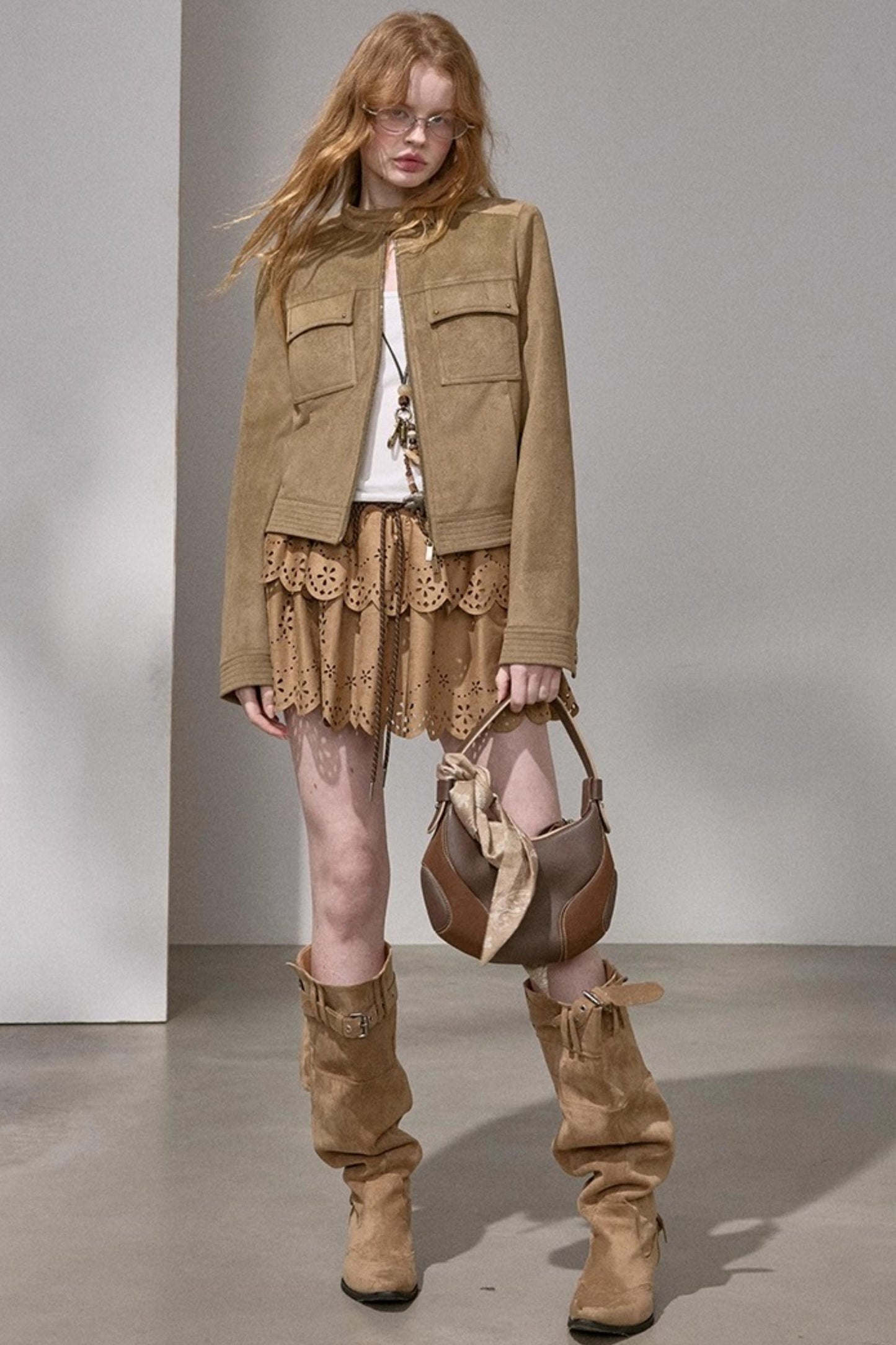 Suede Tailored Short Jacket