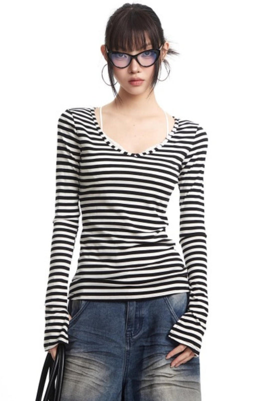 Lyocell Retro Striped Top Set-Up