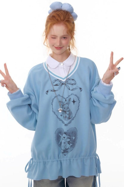 Retro Rabbit V-Neck Sweatshirt