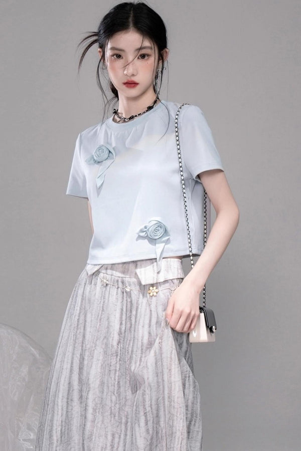 Sophisticated Ice Blue Brown Rose T-Shirt