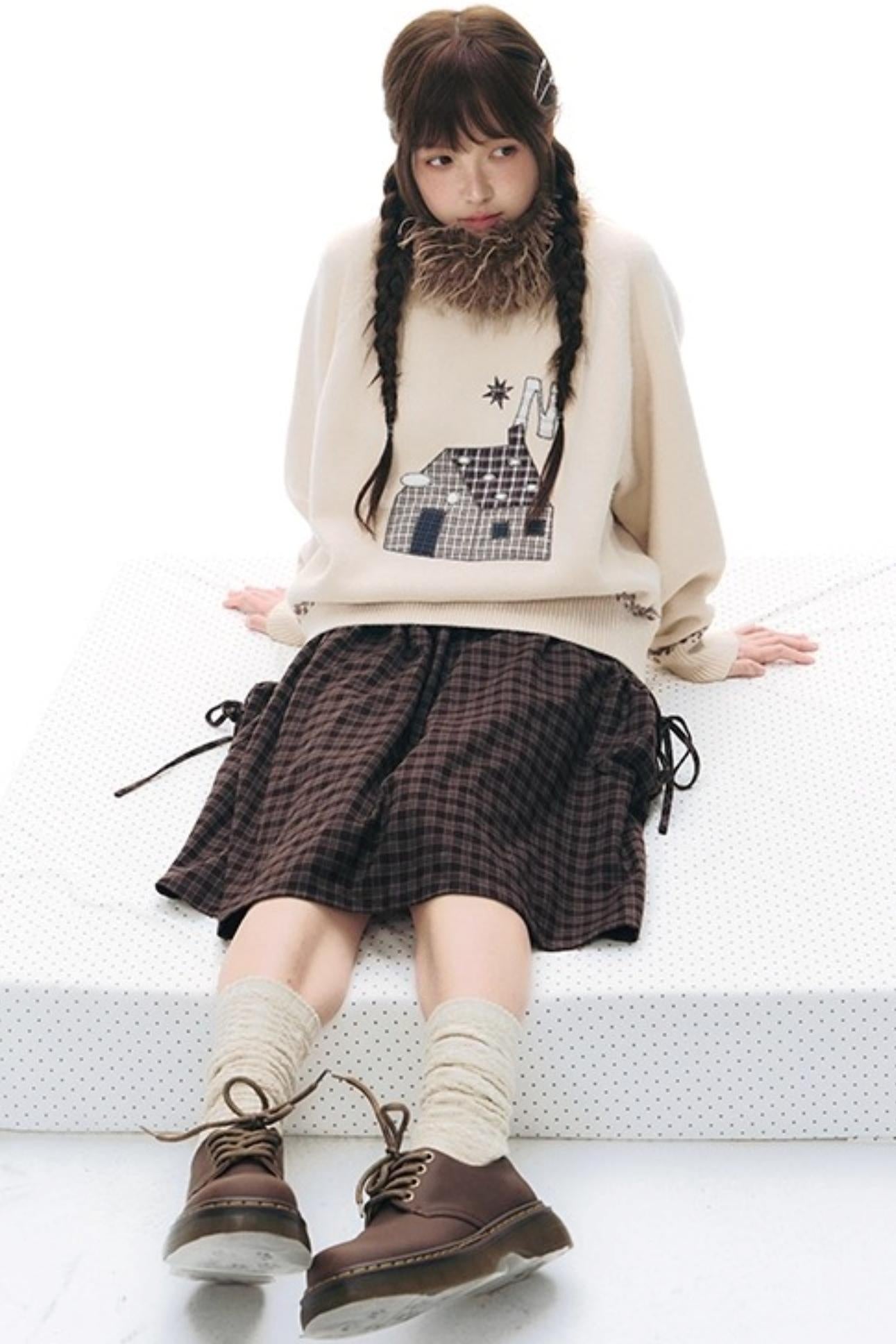 Plaid Woolen Midi Skirt