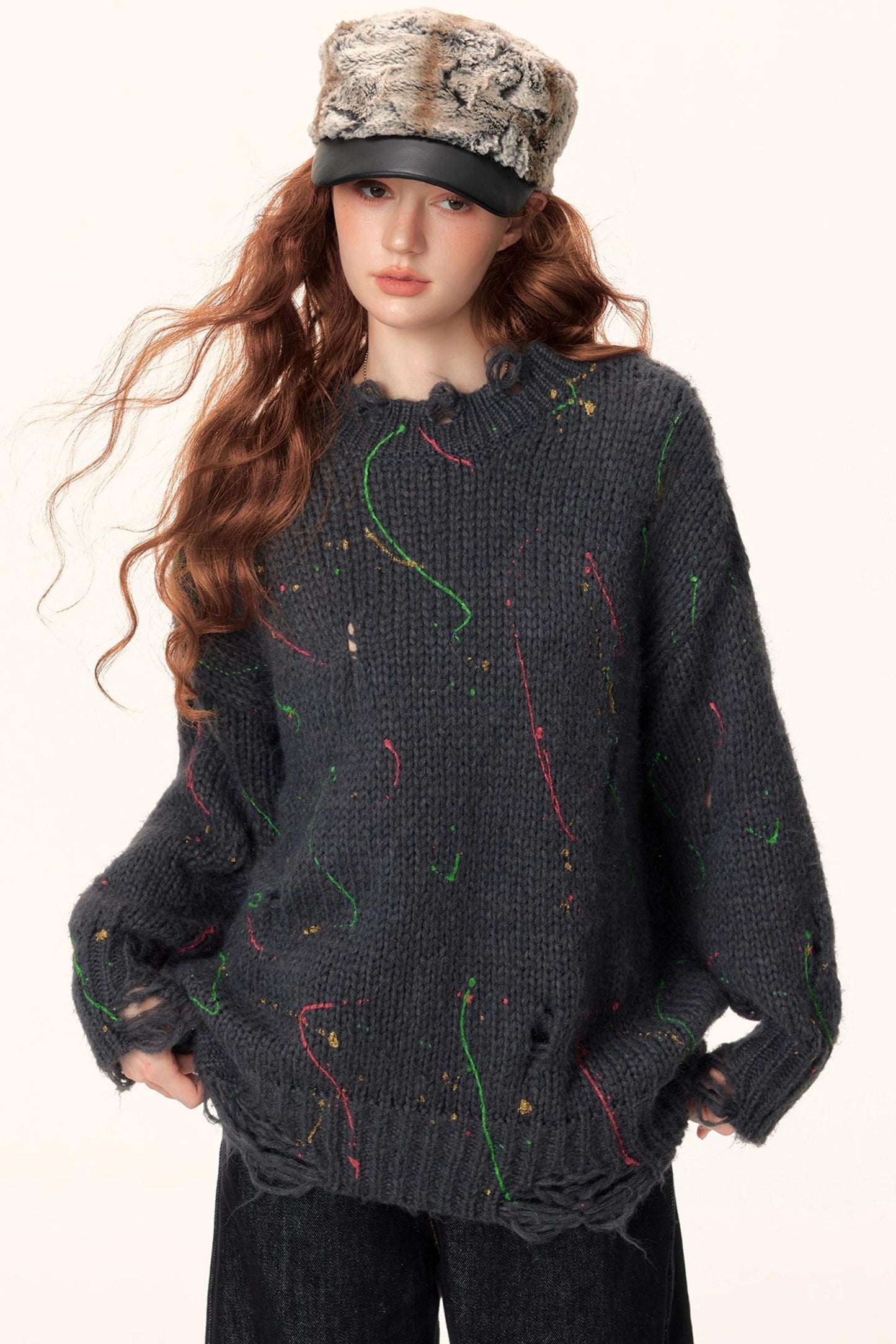 Irregular Color-Block Knit Sweater