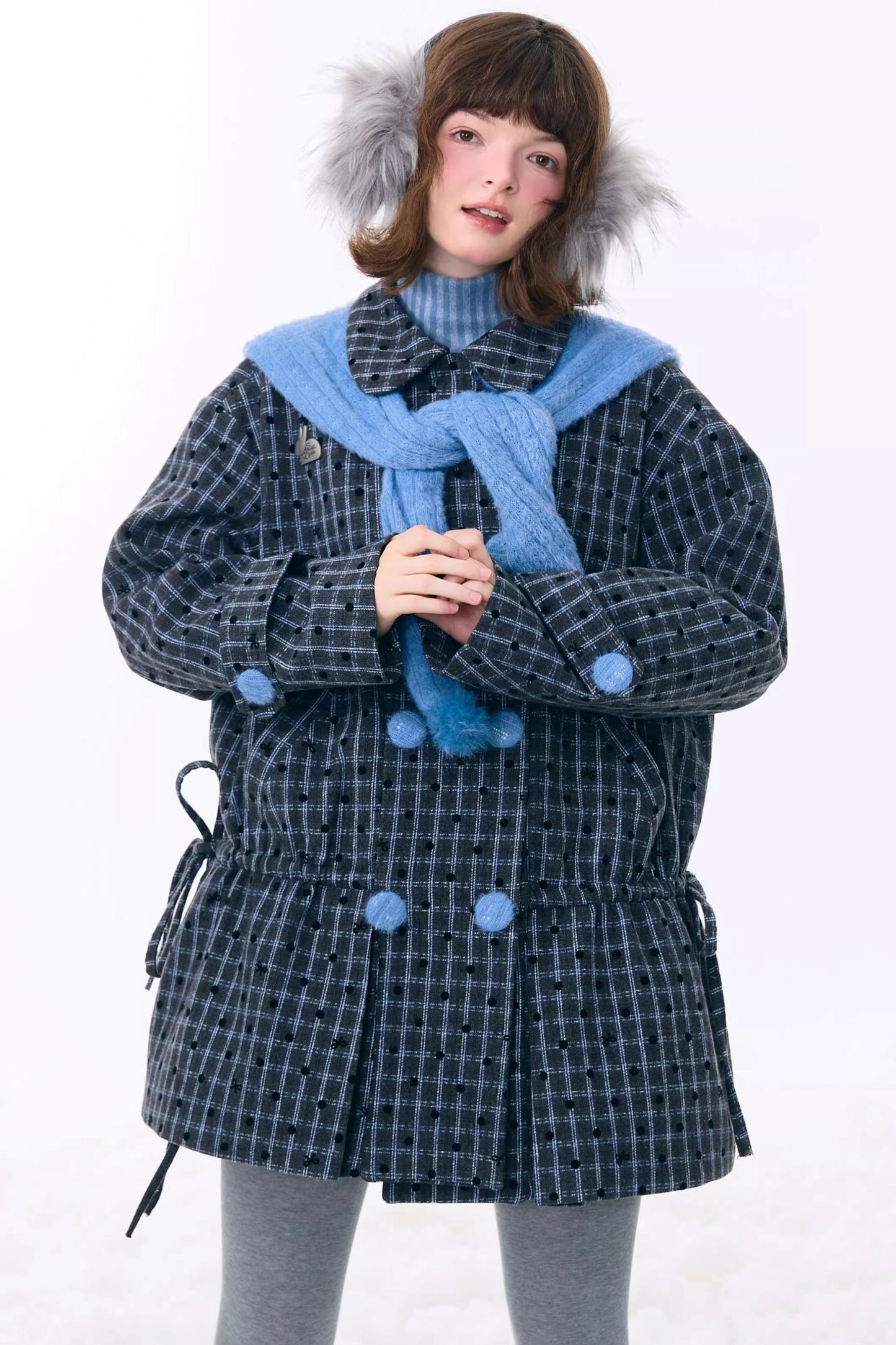 Dark Gray Plaid Wool Coat